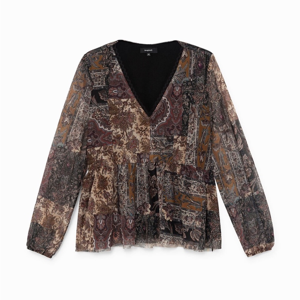 Desigual Patchwork V-Neck Blouse